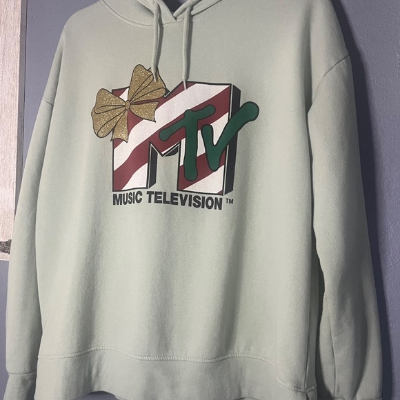 Official MTV Music Television Christmas Fleece  Hoodie Women’s XL Mint Green - Picture 3 of 7
